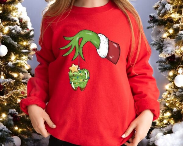 Stole Teeth Funny Dentist Grinch Hand Christmas Sweatshirt Product Photo 1