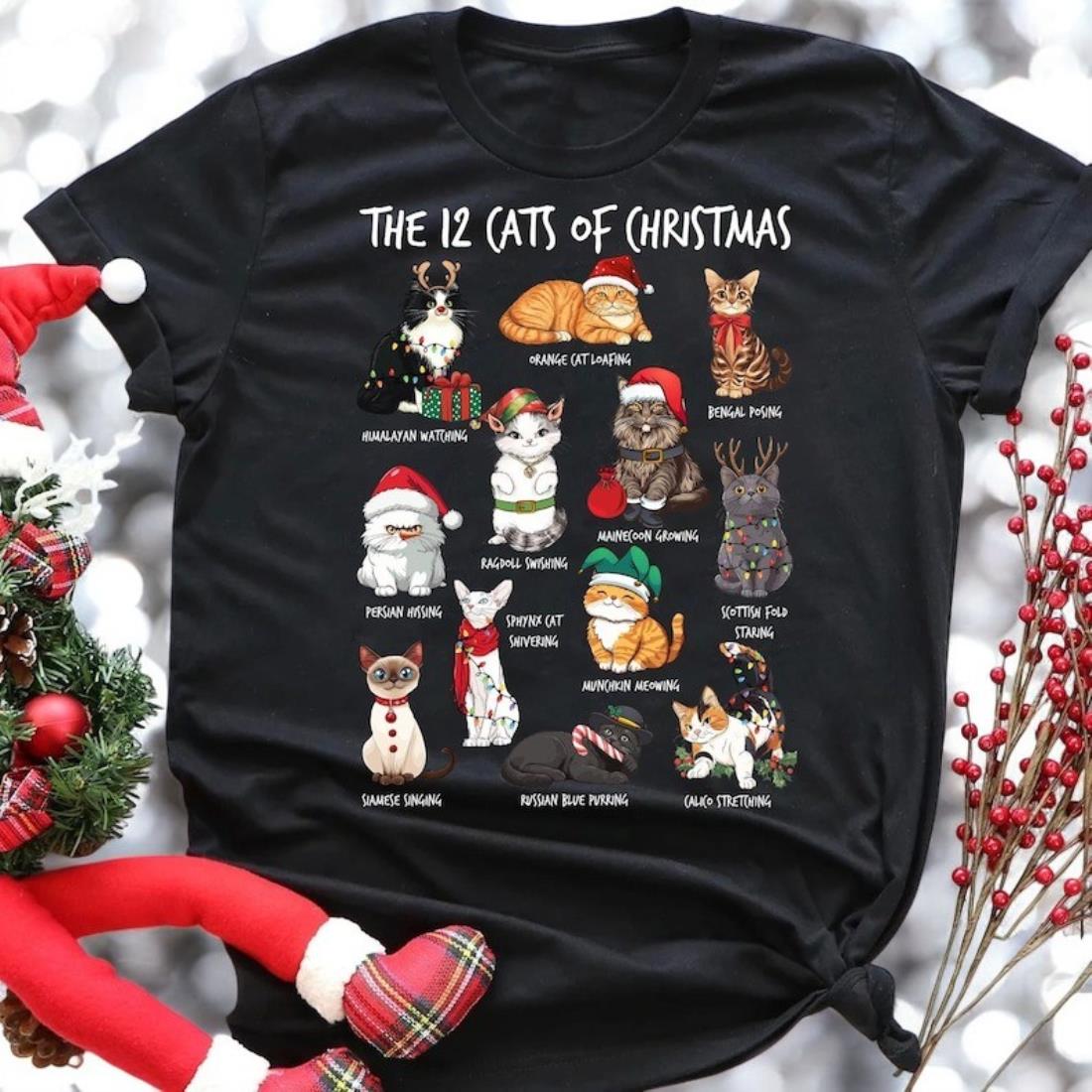 The 12 Cats of Christmas Shirt Product Photo 2