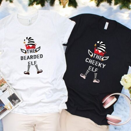 The Bearded Ellf, The Cheeky Elf Couple Matching Christmas Shirt Product Photo 1