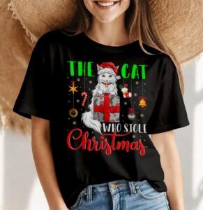 The Cat Who Stole Christmas Funny Christmas Santa T-Shirt Product Photo 4