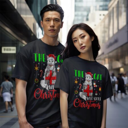 The Cat Who Stole Christmas Funny Christmas Santa T-Shirt Product Photo 1