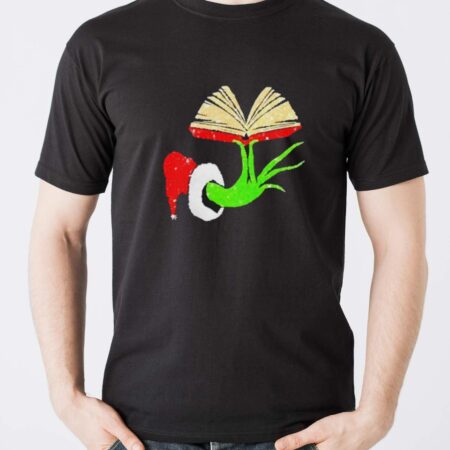 The Grinch hand holding a book Christmas shirt - Men T-Shirt