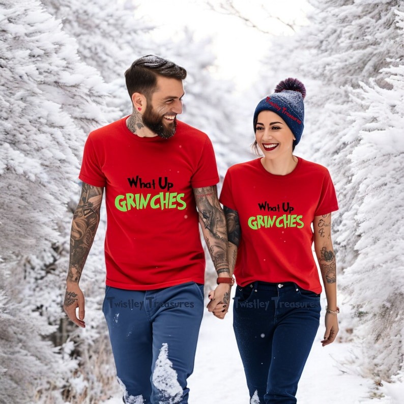 The Grinch What Up Grinches Couple Matching Christmas Sweatshirts Product Photo 2