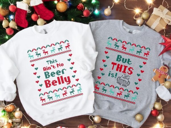 This Ain't No Beer Belly Pregnancy Christmas Couple Matching Sweatshirt Product Photo 1