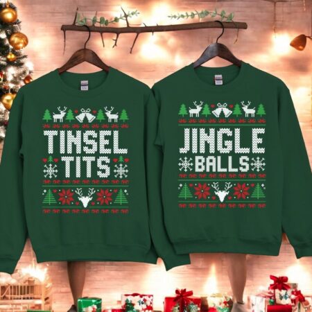 Tinsel Tits Jingle Balls Couple Matching Christmas Shirt Product Photo 1