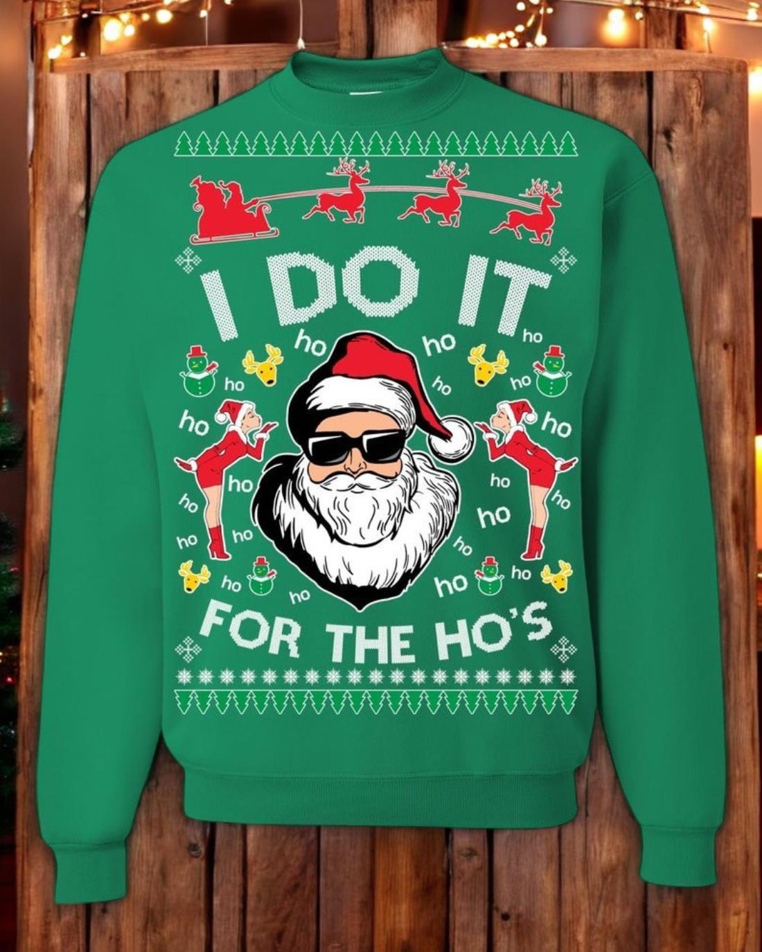 Ugly Christmas Sweater Santa Claus I Do It For The Hos Unisex Sweatshirt Product Photo 2