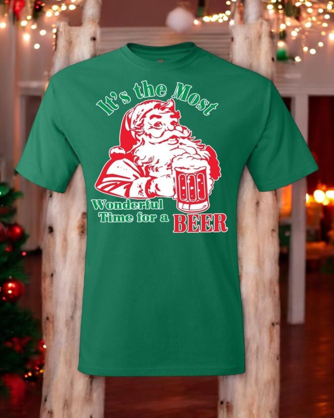 Ugly Christmas T-Shirt It's The Most Wonderful Time For A Beer Shirt Product Photo 2