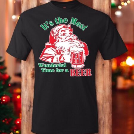 Ugly Christmas T-Shirt It's The Most Wonderful Time For A Beer Shirt Product Photo 1