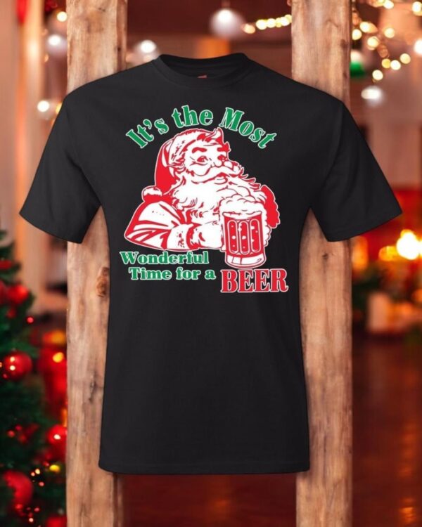 Ugly Christmas T-Shirt It's The Most Wonderful Time For A Beer Shirt Product Photo 1