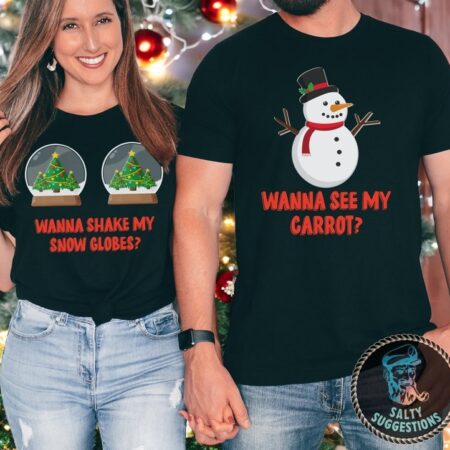 Wanna Shake My Show Globes, Wanna See My Carrot Christmas Couple Matching Sweatshirt Product Photo 1