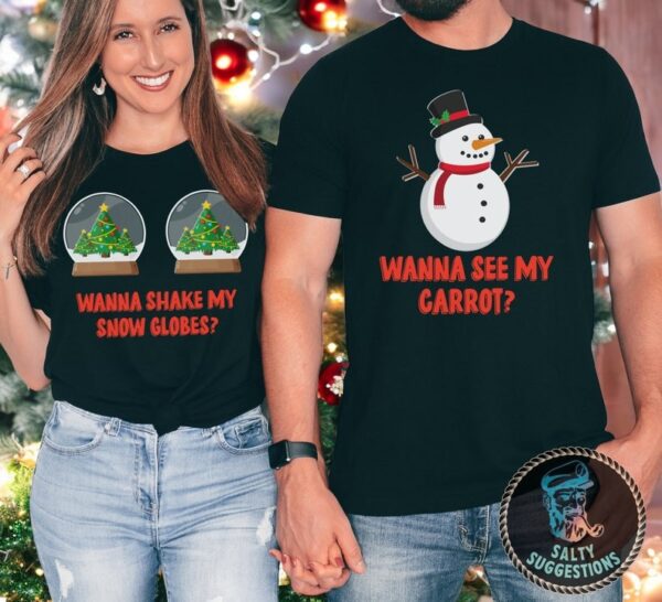 Wanna Shake My Show Globes, Wanna See My Carrot Christmas Couple Matching Sweatshirt Product Photo 1