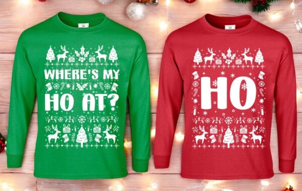 Where's My Ho At Funny Christmas Couple Matching Sweatshirt Product Photo 1