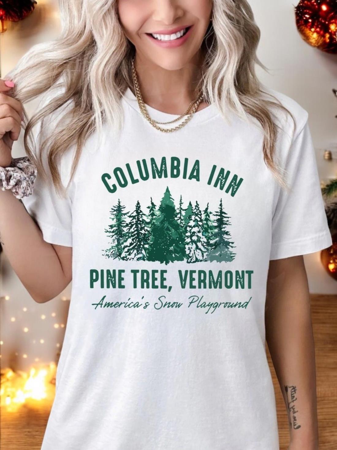 White Christmas Movie Columbia Inn Pine Tree Vermont Shirt, Winter Crewneck Sweatshirt Product Photo 2