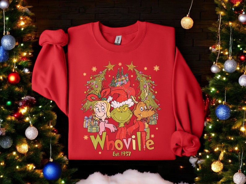 Whoville Est 1957 Vintage, Nostalgic Holiday Sweater Christmas Sweatshirt Product Photo 2