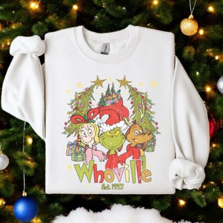 Whoville Est 1957 Vintage, Nostalgic Holiday Sweater Christmas Sweatshirt Product Photo 1