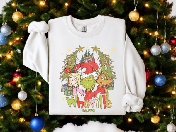 Whoville Est 1957 Vintage, Nostalgic Holiday Sweater Christmas Sweatshirt Product Photo 1