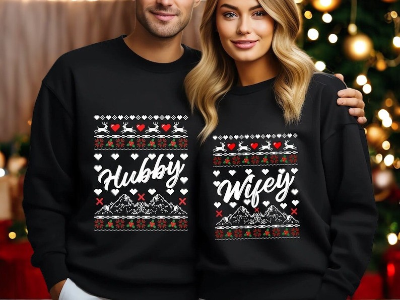 Wifey Hubby Christmas couple matching shirts Product Photo 2