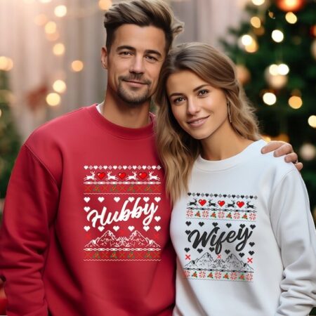 Wifey Hubby Christmas couple matching shirts Product Photo 1