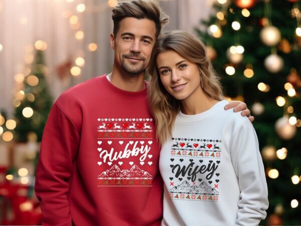 Wifey Hubby Christmas couple matching shirts Product Photo 1