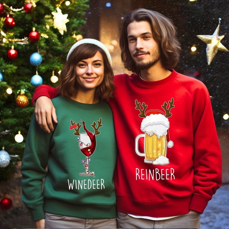 Winedeer Reinbeer Couple Matching Christmas Sweatshirt Product Photo 2