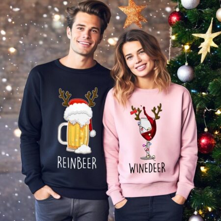 Winedeer Reinbeer Couple Matching Christmas Sweatshirt Product Photo 1