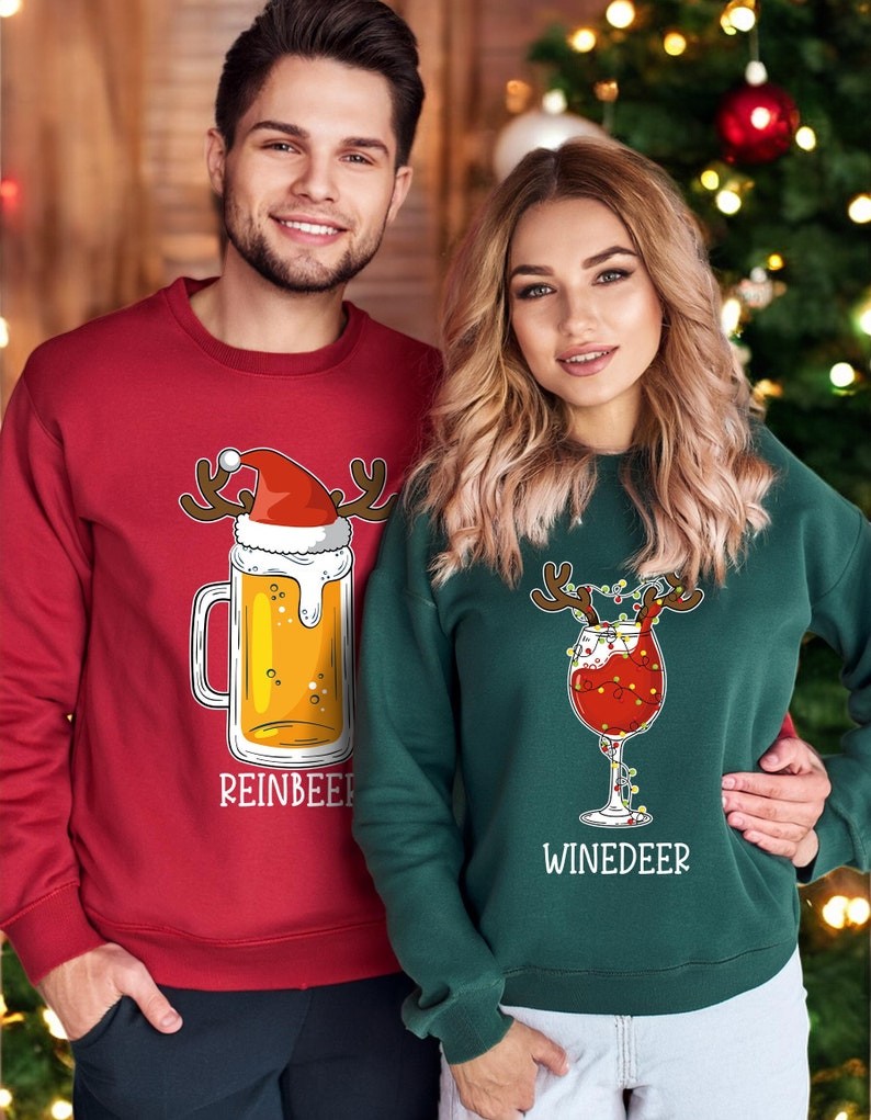 Winedeer Reinbeer Sweatshirts Couple Matching Christmas Shirt Product Photo 2