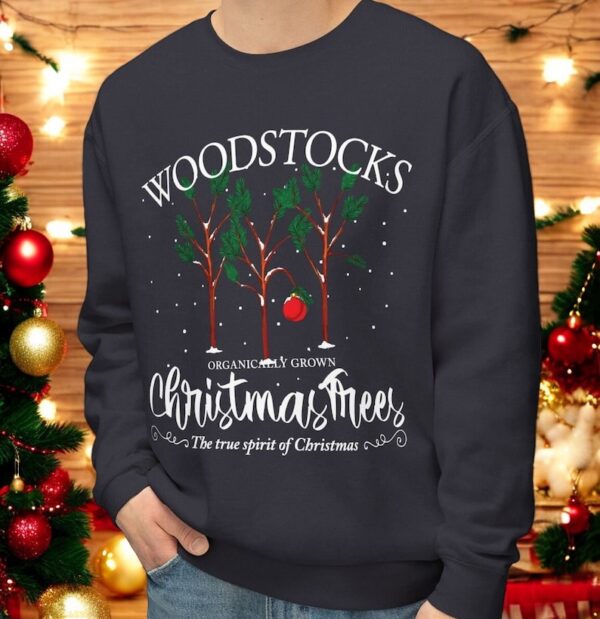 Woodstocks Organiccally Grown Charlie Brown Christmas Trees Christmas Sweatshirt Product Photo 1