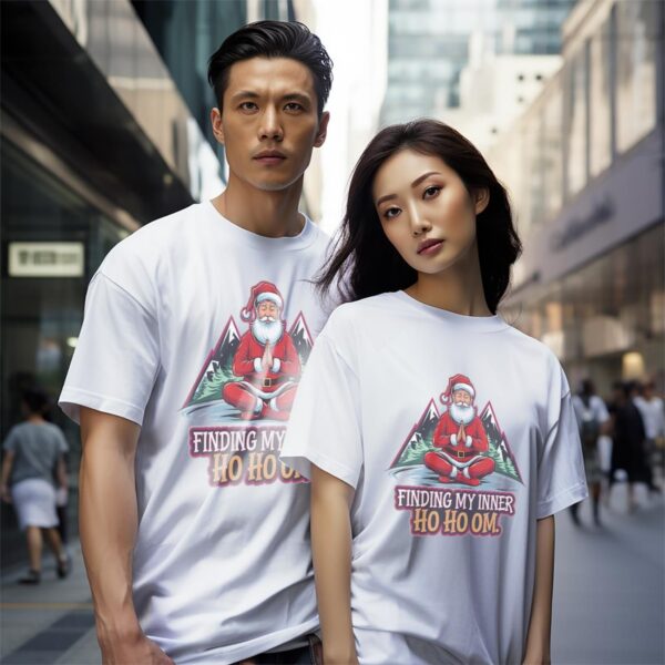 Zen Santa Finding The Ho Ho Om Christmas Shirt - White Couple White T-Shirt