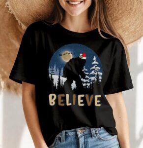 Christmas Believe Funny Bigfoot Ugly Xmas Shirt Product Photo 4