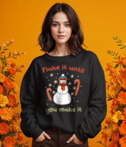 Flake It Until You Make It Retro Funny Snowman Shirt Product Photo 2