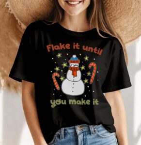 Flake It Until You Make It Retro Funny Snowman Shirt Product Photo 4