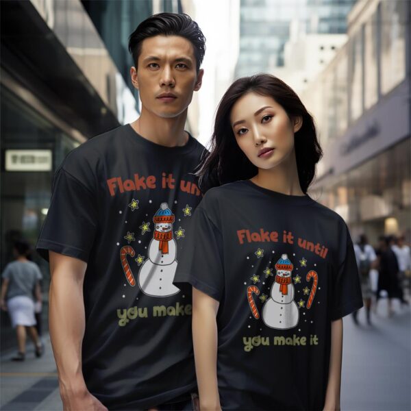 Flake It Until You Make It Retro Funny Snowman Shirt Product Photo 1