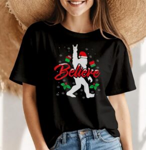 Funny Bigfoot Santa Believe Christmas Shirt Product Photo 4