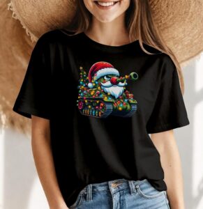 Funny Tank Santa Christmas Tree Lights Sweatshirt Product Photo 4