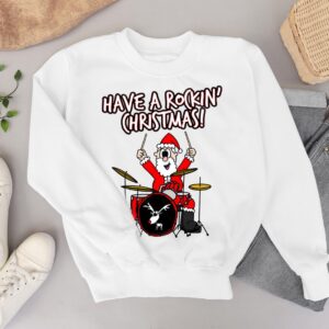 Have A Rockin' Christmas Santa Drumming Drummer Drums Shirt Product Photo 3