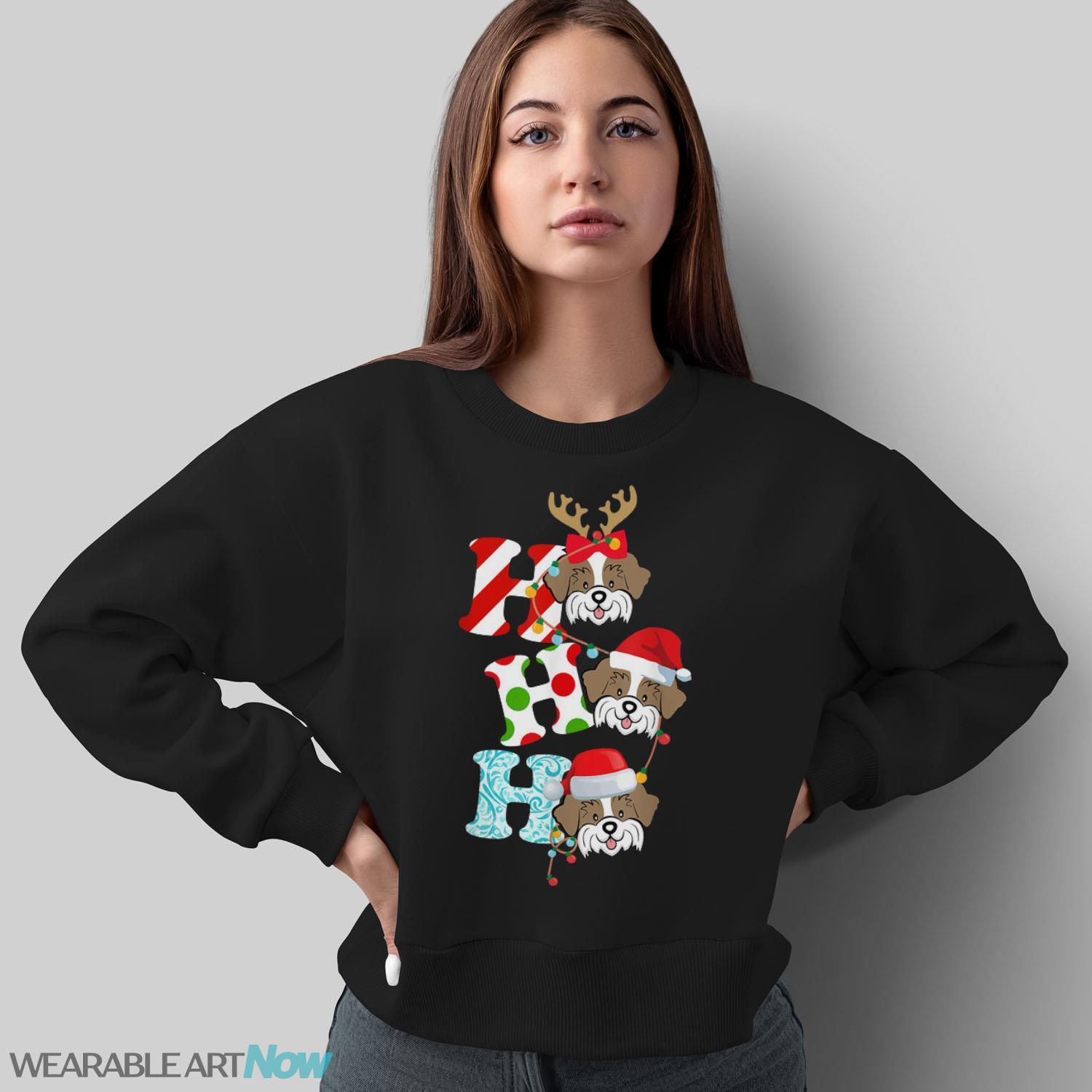 Ho Ho Ho Shih Tzu Dog Reindeer Santa Hat Christmas Tshirt T-Shirt - Sweatshirt