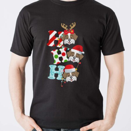 Ho Ho Ho Shih Tzu Dog Reindeer Santa Hat Christmas Tshirt T-Shirt - Men T-Shirt