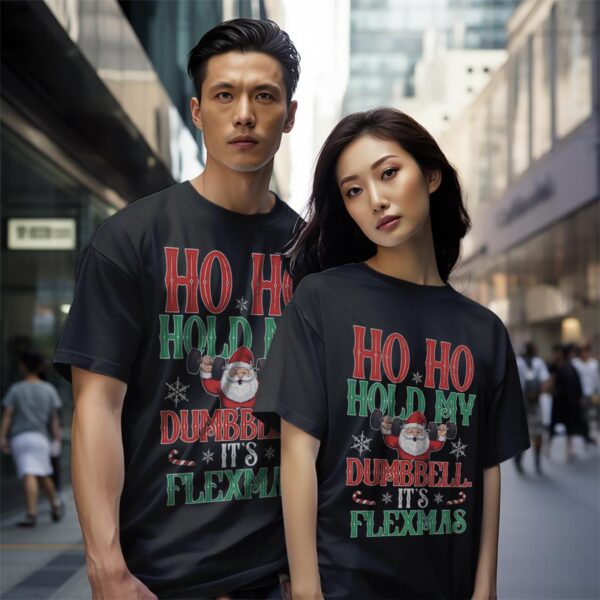 Ho Ho Hold My Dumbbell It's Flexmas Retro Funny Fitness Xmas Shirt Product Photo 1