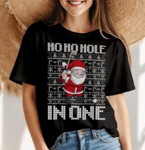 Ho Ho Hole In One Retro Funny Santa Christmas Golfer Shirt Product Photo 4