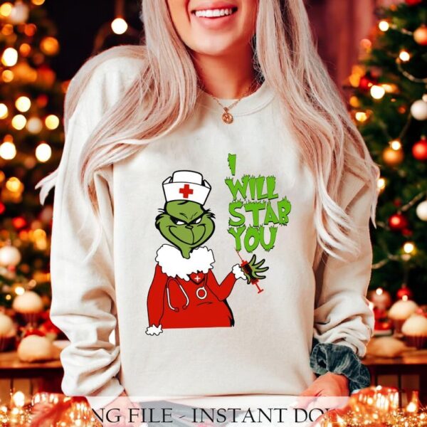 I Will Stab You Nurse Christmas Sweatshirt Product Photo 1