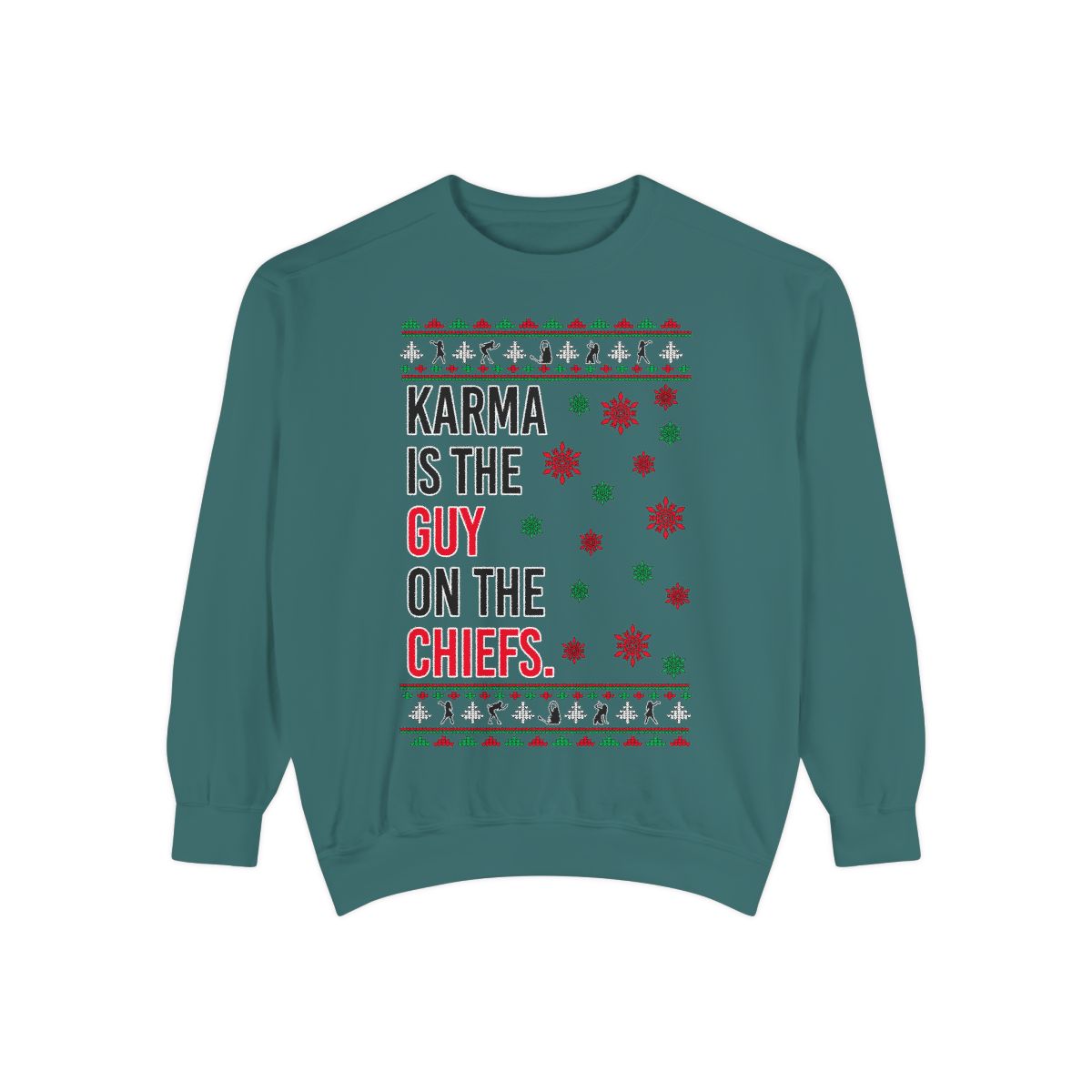 Iefs In My Era Movie Christmas Outfit Karma Is The Guy On The Chiefs New Designs Ugly Christmas Sweater Unisex Crewneck Sweatshirt Product Photo 2