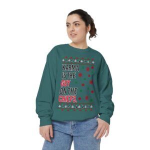 Iefs In My Era Movie Christmas Outfit Karma Is The Guy On The Chiefs New Designs Ugly Christmas Sweater Unisex Crewneck Sweatshirt Product Photo 3
