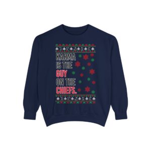Iefs In My Era Movie Christmas Outfit Karma Is The Guy On The Chiefs New Designs Ugly Christmas Sweater Unisex Crewneck Sweatshirt Product Photo 5