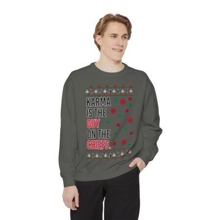 Iefs In My Era Movie Christmas Outfit Karma Is The Guy On The Chiefs New Designs Ugly Christmas Sweater Unisex Crewneck Sweatshirt Product Photo 1