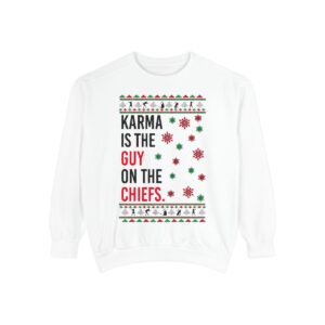 Iefs In My Era Movie Christmas Outfit Karma Is The Guy On The Chiefs New Designs Ugly Christmas Sweater Unisex Crewneck Sweatshirt Product Photo 6