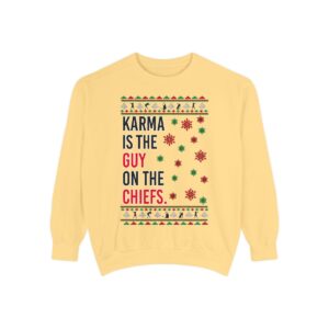 Iefs In My Era Movie Christmas Outfit Karma Is The Guy On The Chiefs New Designs Ugly Christmas Sweater Unisex Crewneck Sweatshirt Product Photo 7
