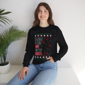 Iefs In My Era Movie Christmas Outfit Karma Is The Guy On The Chrrugly Christmas Sweater Unisex Crewneck Sweatshirt Product Photo 4