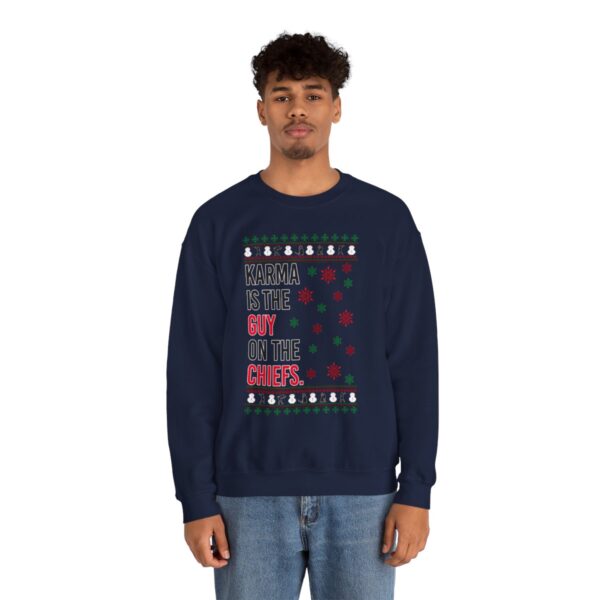 Iefs In My Era Movie Christmas Outfit Karma Is The Guy On The Chrrugly Christmas Sweater Unisex Crewneck Sweatshirt Product Photo 1