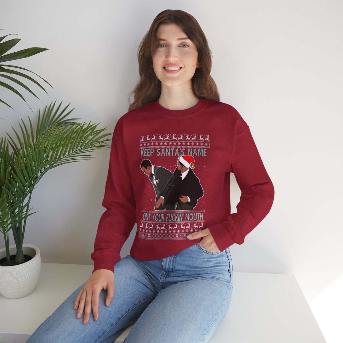 Keep Santa's Name Uot Your Fuckin' Mouth, Will Smith Slapping Chris Rockugly Christmas Sweater Sweatshirt Product Photo 2