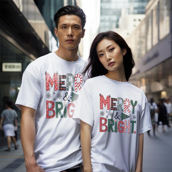 Merry & Bright Christmas Holiday Cheer Festive Design Shirt Product Photo 1